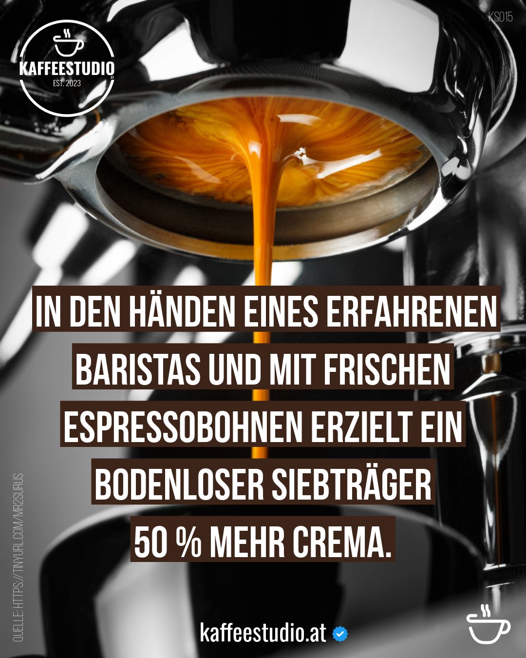 KAFFEEWISSEN BODENLOSER SIEBTRÄGER - IN DEN HÄNDEN EINES ERFAHRENEN BARISTAS UND MIT FRISCHEN ESPRESSOBOHNEN ERZIELT EIN BODENLOSER SIEBTRÄGER
50 % MEHR CREMA.